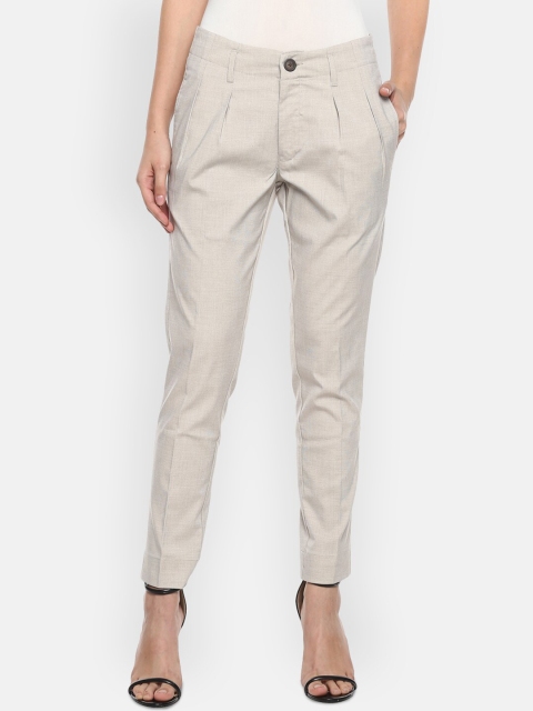 

LAMOURE BY RED CHIEF Women Beige Pleated Cigerette Trousers