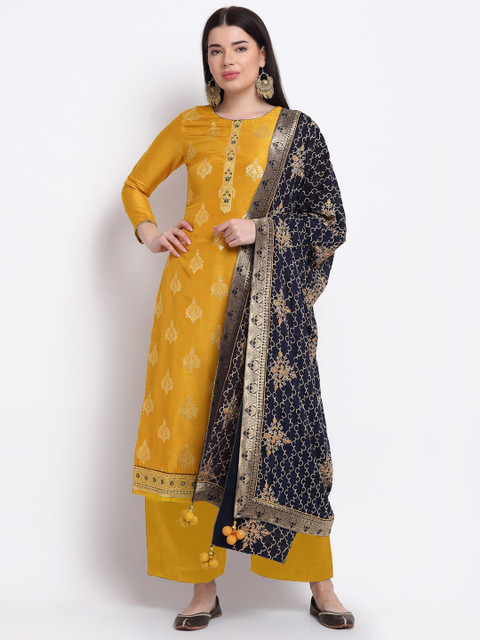 

Stylee LIFESTYLE Women Yellow & Black Embroidered Unstitched Dress Material