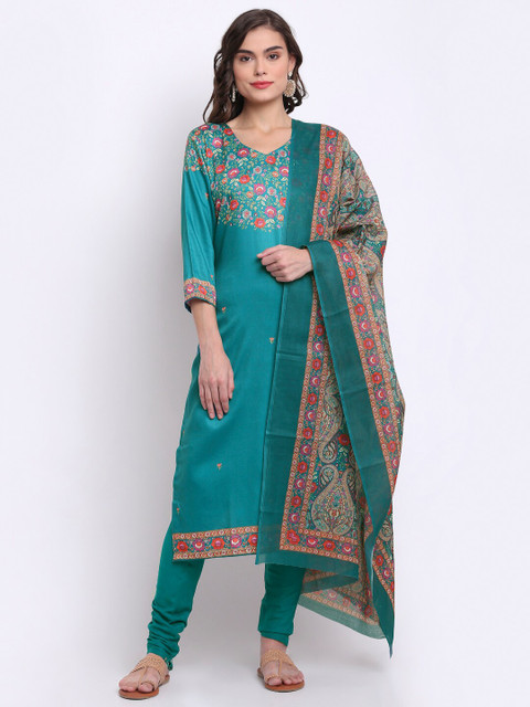 

Stylee LIFESTYLE Teal & Red Printed Unstitched Dress Material
