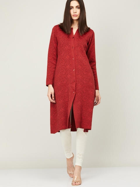 

Melange by Lifestyle Women Red Floral Printed Longline Cardigan