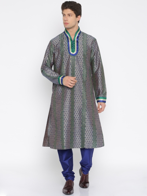 raymond-ethnix-grey-blue-printed-kurta-churidar