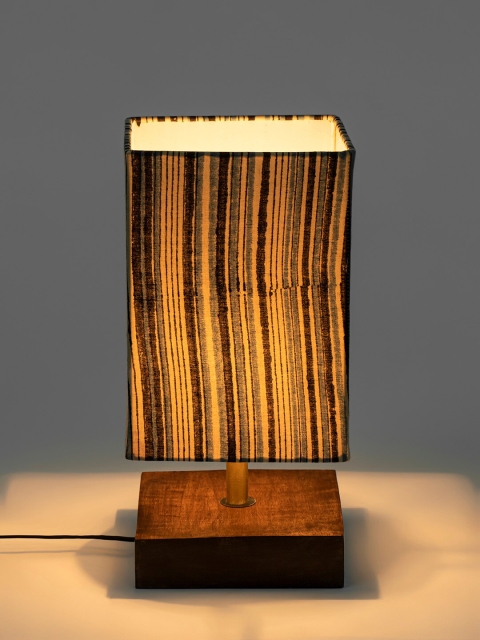 

Fabindia Blue & Brown Printed Wood Bedside Table Lamp