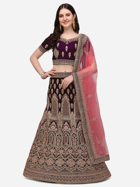 

VRSALES Purple Embroidered Semi-Stitched Lehenga & Unstitched Blouse With Dupatta