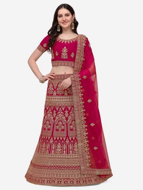 

VRSALES Pink Embroidered Semi-Stitched Lehenga & Unstitched Blouse With Dupatta