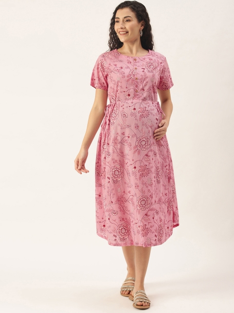 

Nejo Pink & Rose Floral Maternity A-Line Dress
