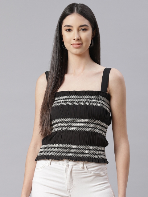 

I AM FOR YOU Black & White Embroidered Cinched Waist Crop Top