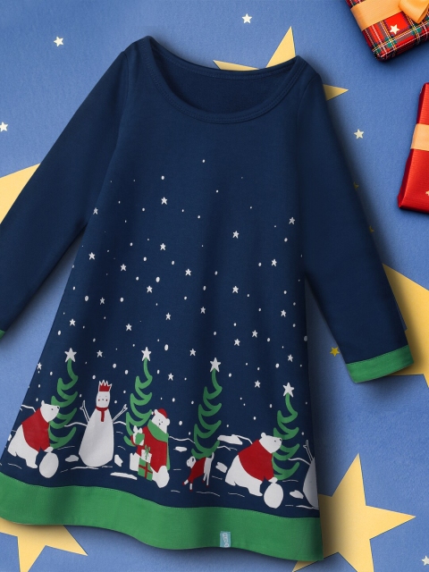 

You Got Plan B Blue Xmas Printed Cotton A-Line Dress