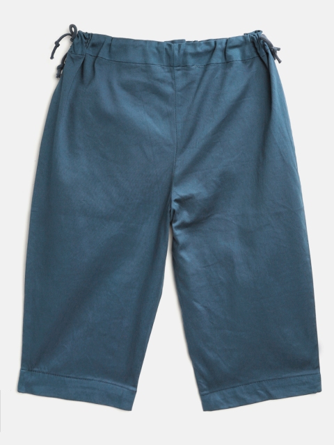 

I AM FOR YOU Girls Teal Blue Solid Loose Fit Mid-Rise Cotton Chino Shorts