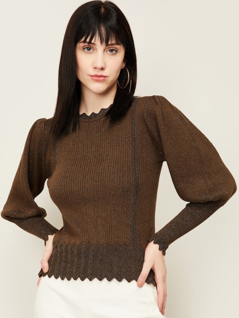 

CODE by Lifestyle Brown Self Design Regular Top