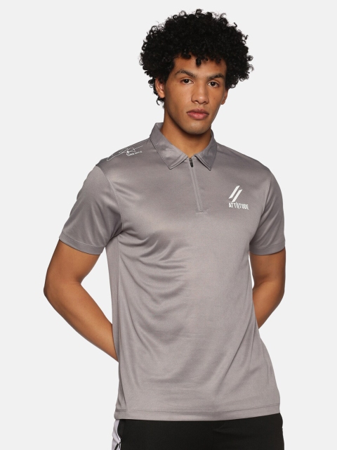 

ATTIITUDE Men Grey Brand Logo Printed Polo Collar T-shirt