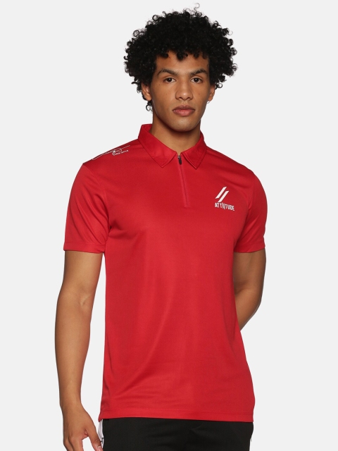 

ATTIITUDE Men Red Brand Logo Printed Polo Collar T-shirt