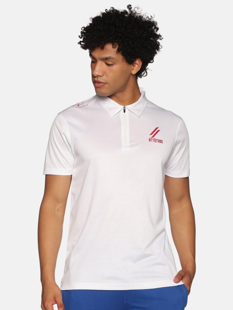 

ATTIITUDE Men White Brand Logo Printed Polo Collar T-shirt