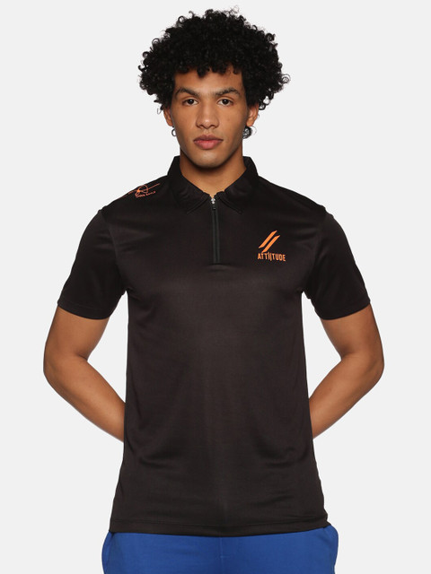 

ATTIITUDE Men Black Brand Logo Printed Polo Collar T-shirt
