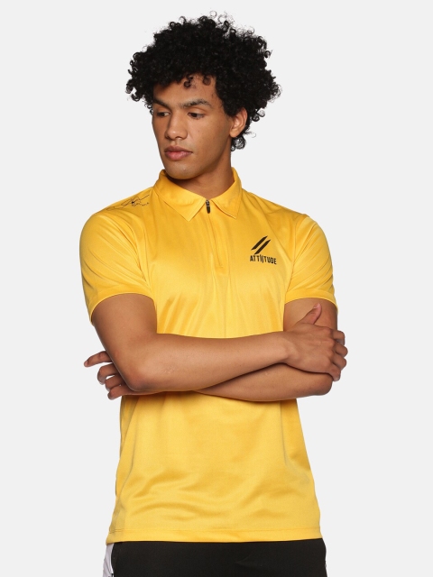 

ATTIITUDE Men Yellow Brand Logo Printed Polo Collar T-shirt