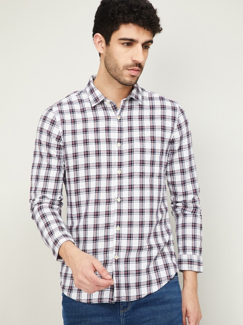 

Forca Men White Slim Fit Tartan Checks Opaque Checked Casual Shirt
