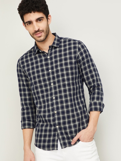 

Forca by Lifestyle Men Navy Blue Slim Fit Grid Tattersall Checks Opaque Checked Casual Shirt