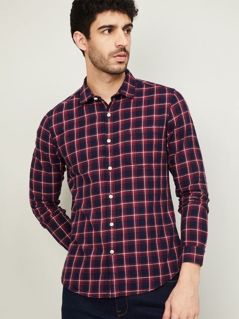 

Forca by Lifestyle Men Navy Blue & Red Slim Fit Grid Tattersall Checks Opaque Checked Casual Shirt