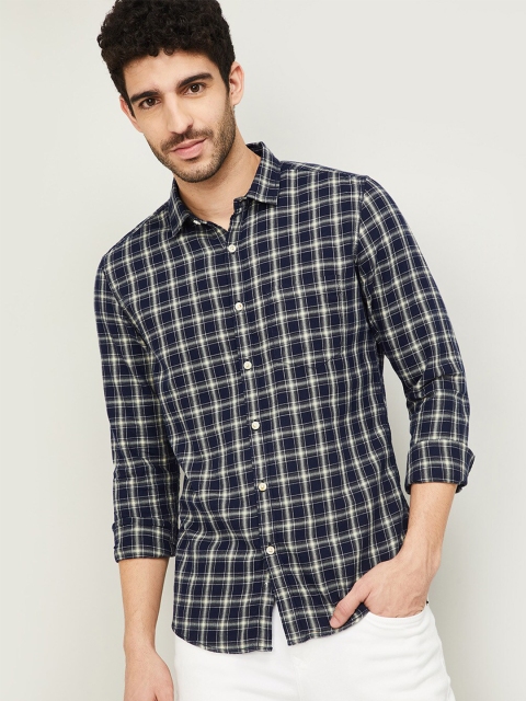 

Forca Men Navy Blue Slim Fit Grid Tattersall Checks Opaque Checked Casual Shirt