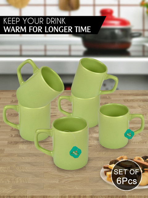 

URBAN CHEF Green 6 Pcs Solid Ceramic Glossy Cups