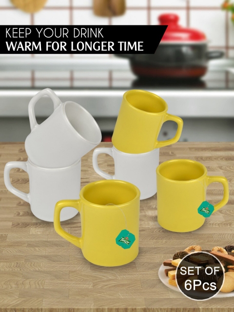 

URBAN CHEF Set Of 6 White & Yellow Solid Ceramic Glossy Cups