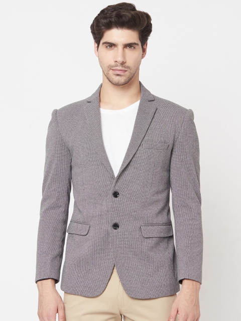 

METTLE Men Grey Solid Cotton Blazer