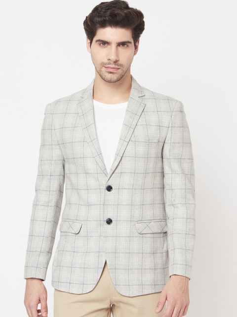 

METTLE Grey Checked Single-Breasted Cotton Smart Casual Blazer