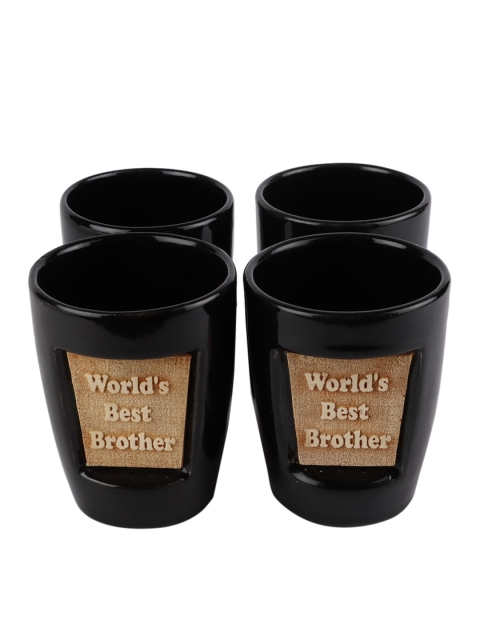 

Ferns N Petals Set Of 4 Black & Beige Ceramic Planters
