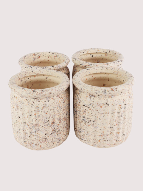 

Ferns N Petals Set Of 4 Cream-Coloured Textured Ceramic Planters
