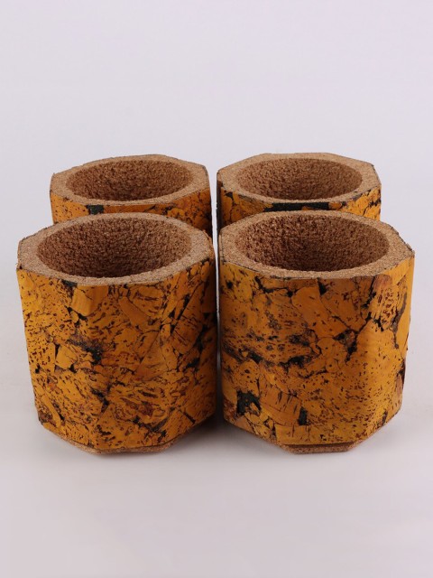

Ferns N Petals Set Of 4 Mustard Yellow & Black Patterned Cork Planters
