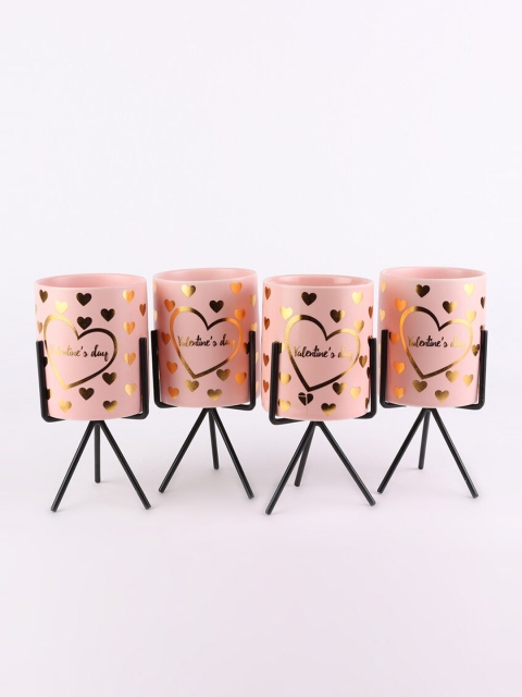 

Ferns N Petals Set of 4 Pink & Gold-Toned Printed Ceramic Planters