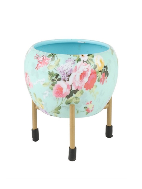 

Ferns N Petals Blue & Pink Floral Printed Metal Planter Pot With Stand