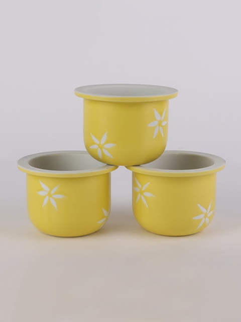 

Ferns N Petals Set Of 3 Yellow & White Printed Ceramic Planters