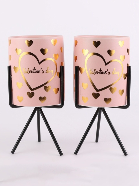 

Ferns N Petals Set Of 2 Pink & Gold Printed Ceramic Planters