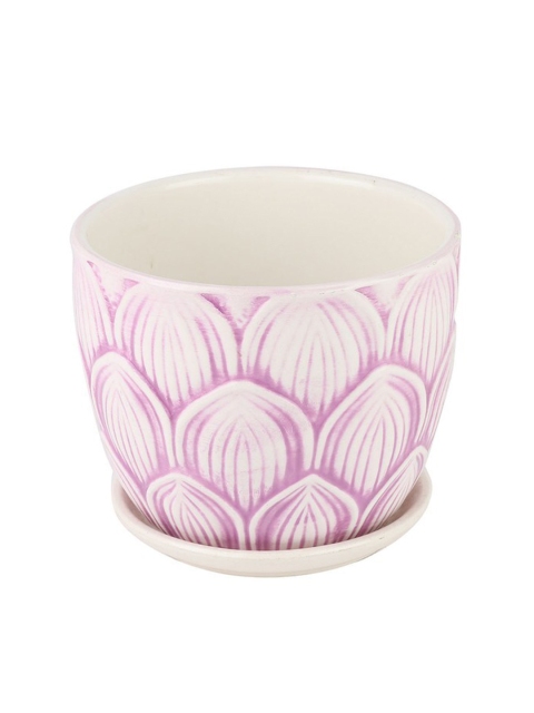 

Ferns N Petals White & Purple Printed Ceramic Planter