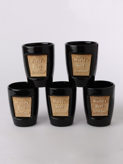 

Ferns N Petals Set Of 5 Black & Beige Textured Ceramic Planters