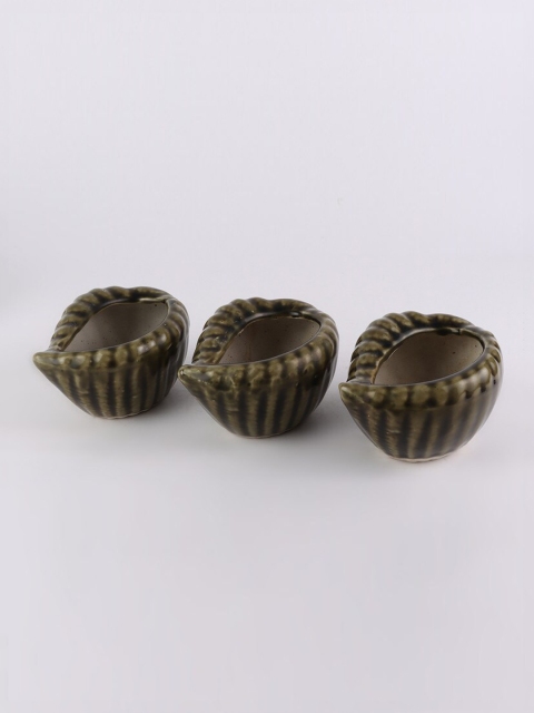 

Ferns N Petals Set Of 3 Olive Green & Black Ceramic Planters