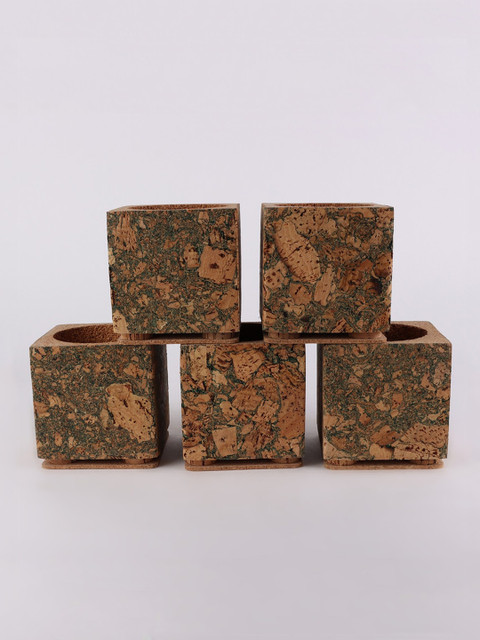 

Ferns N Petals Set Of 5 Brown & Green Printed Cork Planters