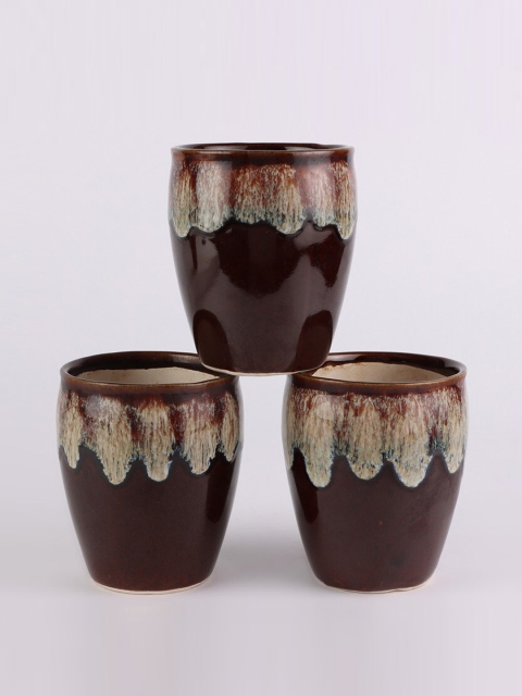 

Ferns N Petals Set Of 3 Brown & Beige Printed Ceramic Planters