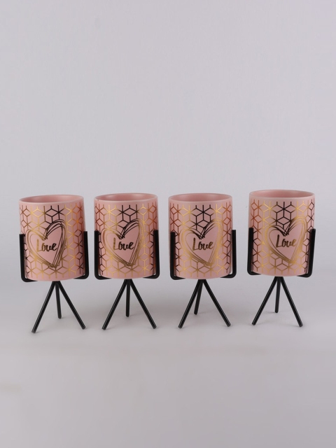 

Ferns N Petals Set of 4 Pink & Gold Printed Ceramic Planters