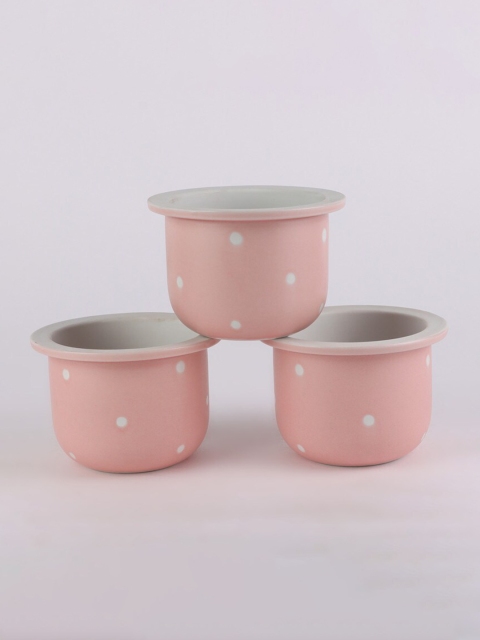 

Ferns N Petals Set Of 3 Pink & White Printed Ceramic Planters