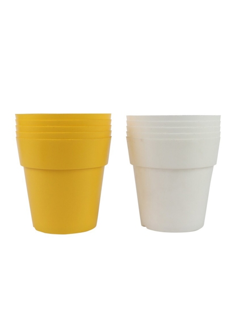 

Ferns N Petals Set Of 10 Yellow & White Solid Plastic Planters