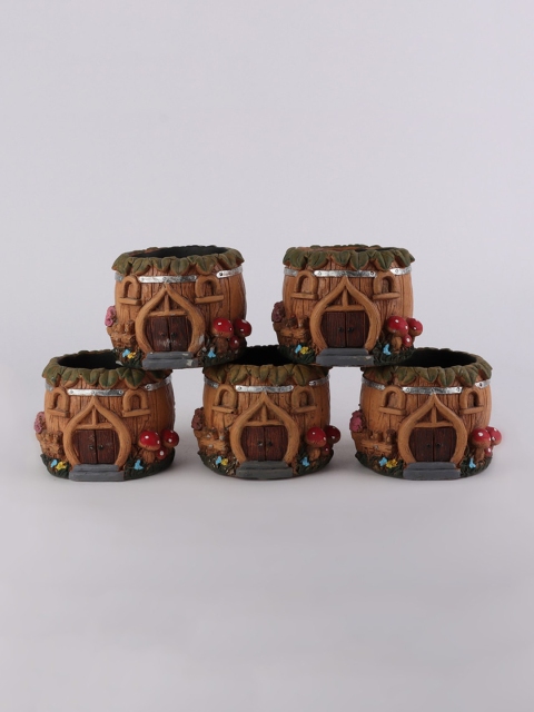 

Ferns N Petals Set Of 5 Brown Textured Resin Planters