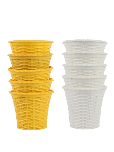 

Ferns N Petals Set Of 10 Yellow & White Textured Planter