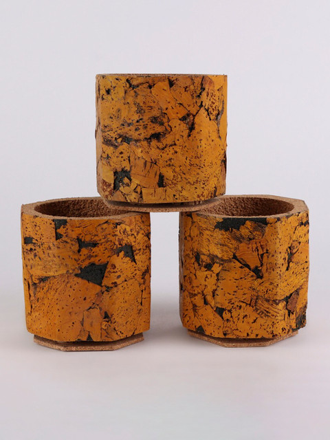 

Ferns N Petals Set Of 3 Mustard-Yellow & Black Cork Planters