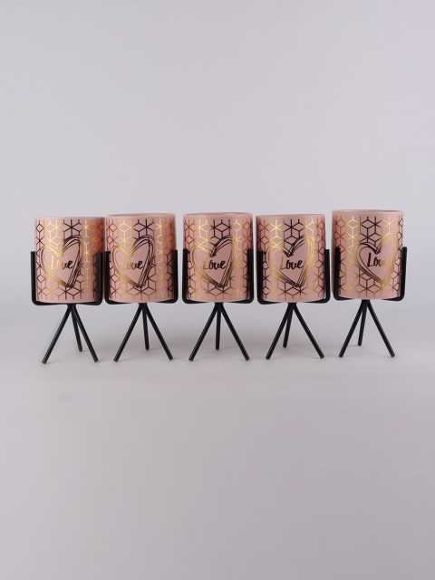 

Ferns N Petals Set Of 5 Pink Printed Ceramic Planters