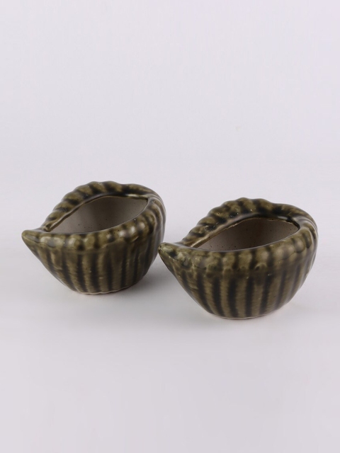 

Ferns N Petals Set Of 2 Olive Green Patterned Ceramic Planter