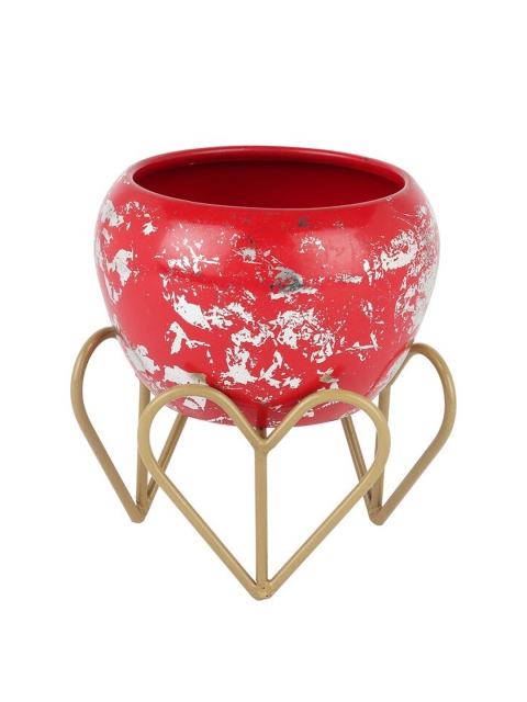 

Ferns N Petals Red & White Printed Metal Planter With Stand
