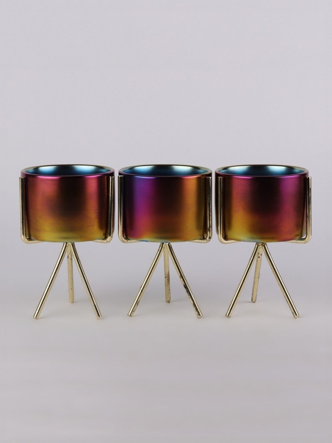 

Ferns N Petals Set Of 3 Gold-Toned & Purple Ceramic Planters