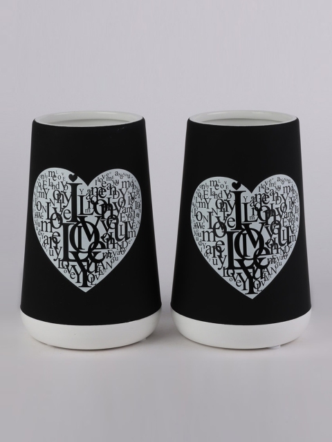 

Ferns N Petals Set Of 2 Black & White Printed Planters