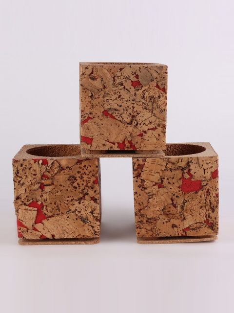 

Ferns N Petals Set Of 3 Brown & Red Patterned Cork Planters